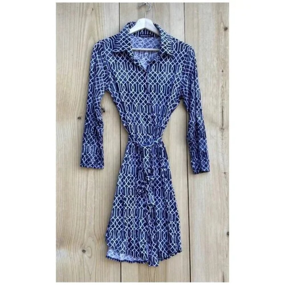 David Cline Grey and White Long Sleeve Dress
